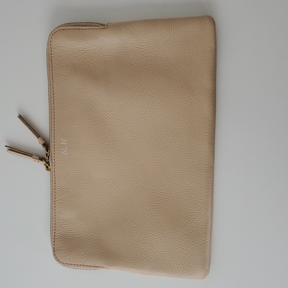 Mark & Graham Everyday Italian Leather Zipper Pouch Foil Debossed Blush